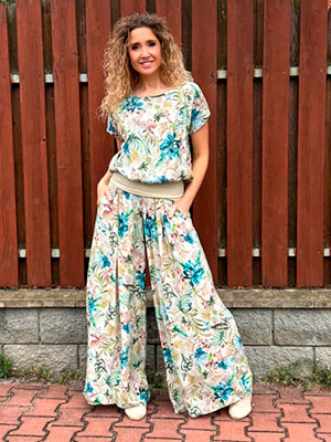 Kalhotová sukně dlouhá smetanové květy