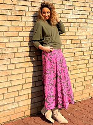 Polokolová sukně-růžovo khaki