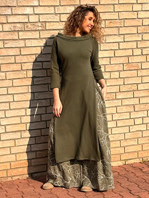 Dlouhá tunika s rozparky khaki
