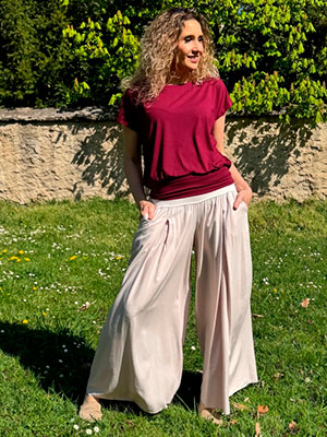 Kalhotová sukně pudrová