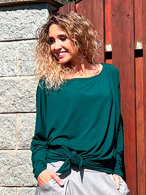 Oversize tmavě zelená netopýří tunika dlouhý rukáv