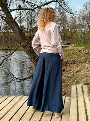 Kalhotová sukně lněná dlouhá modrá