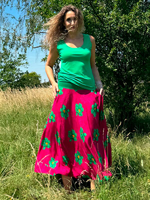 Polokolová sukně-růžovo zelená