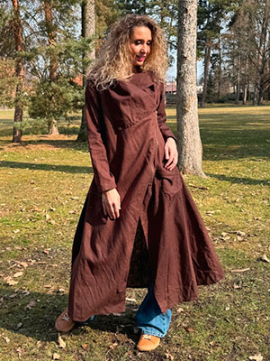 Lněný kabátek hnědý dlouhý