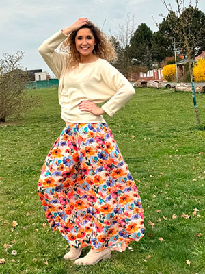 Kalhotová sukně dlouhá jarní květ