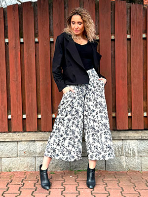 Kalhotová sukně maxi kytičková