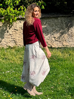 Kalhotová sukně maxi smetanová s květy