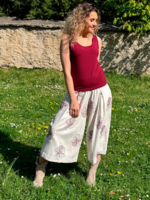 Kalhotová sukně maxi smetanová s květy