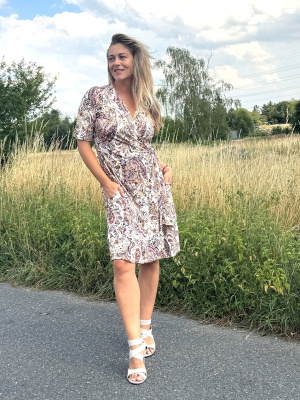 Zavinovací šaty krátké béžové se vzorem