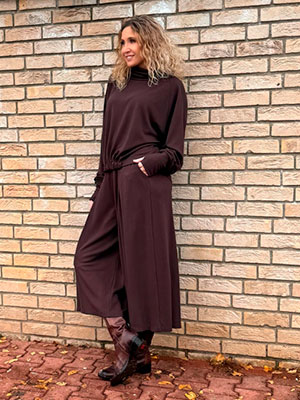 Kalhotová sukně maxi hnědá čokoláda