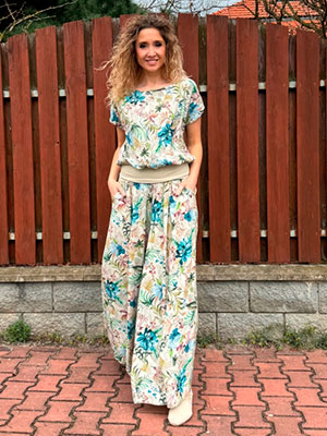 Kalhotová sukně dlouhá smetanové květy