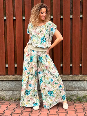 Kalhotová sukně dlouhá smetanové květy