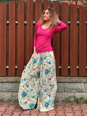Kalhotová sukně dlouhá smetanové květy