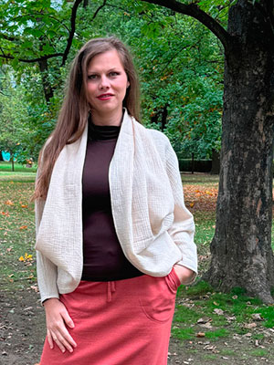 Kardigan šálový krátký smetanový mušelín