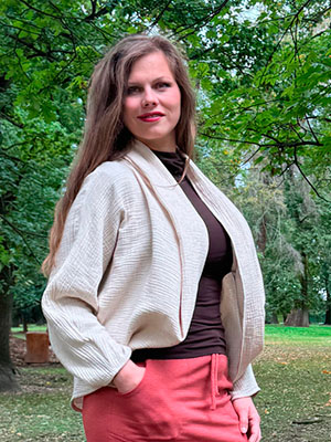Kardigan šálový krátký smetanový mušelín