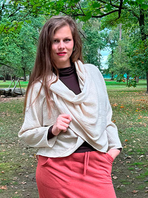 Kardigan šálový krátký smetanový mušelín