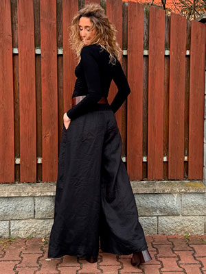 Kalhotová sukně lněná dlouhá černá