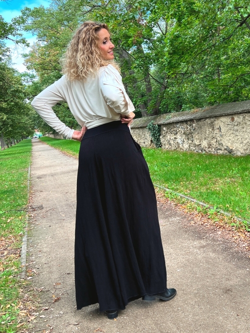 Kalhotová sukně dlouhá černá se lnem