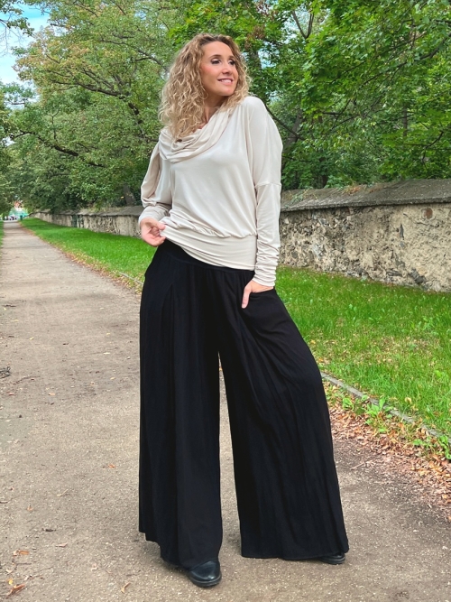 Kalhotová sukně dlouhá černá se lnem