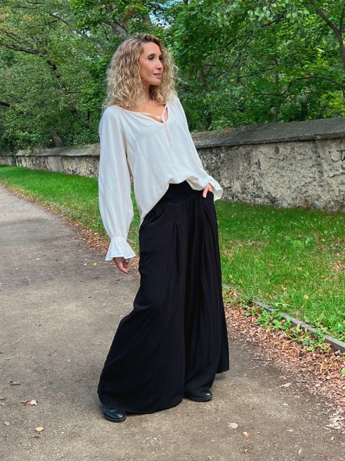 Kalhotová sukně dlouhá černá se lnem