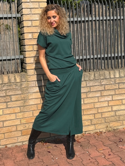 Šaty se zavinovací sukní dlouhé tmavě zelené
