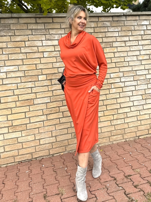 Překládaná midi sukně dýňově oranžová