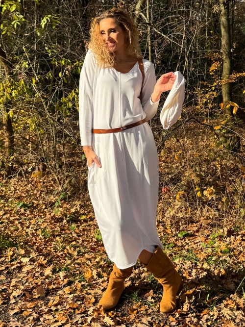 Dlouhé balonové šaty smetanové