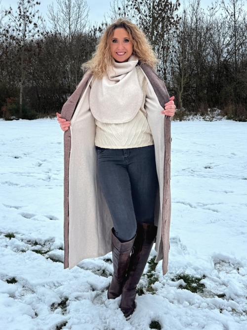 Zimní kabát pařená vlna hnědý cik cak zateplený