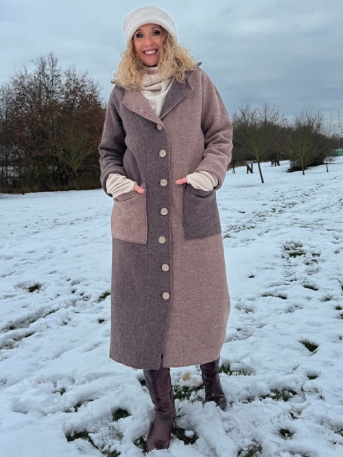 Zimní kabát pařená vlna hnědý cik cak zateplený