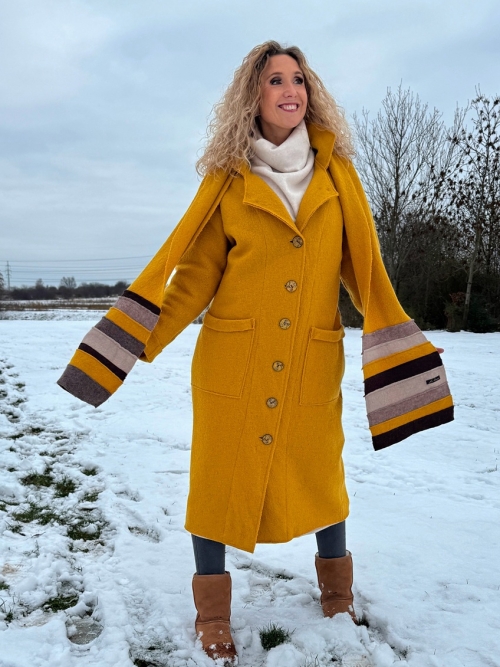 Zimní kabát pařená vlna hořčicový zateplený