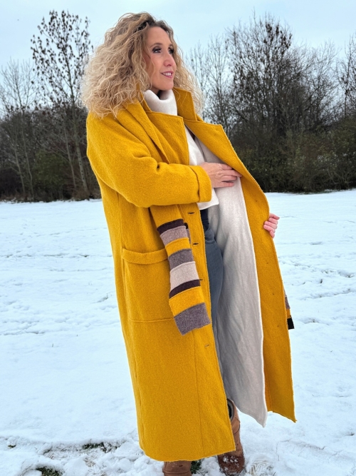 Zimní kabát pařená vlna hořčicový zateplený