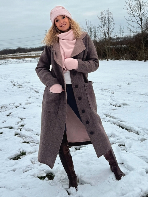 Zimní kabát pařená vlna tmavší hnědá zateplený