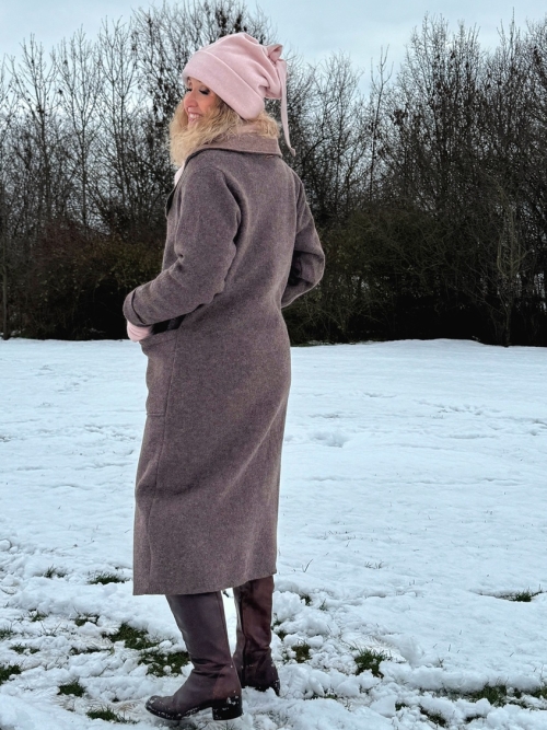 Zimní kabát pařená vlna tmavší hnědá zateplený