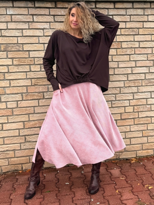 Polokolová manžestrová sukně růžová