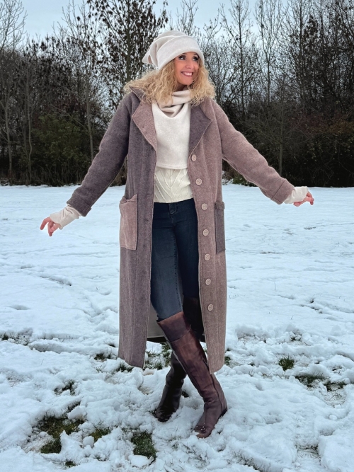 Zimní kabát pařená vlna hnědý cik cak