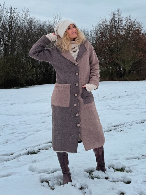 Zimní kabát pařená vlna hnědý cik cak