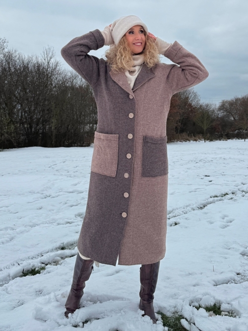 Zimní kabát pařená vlna hnědý cik cak
