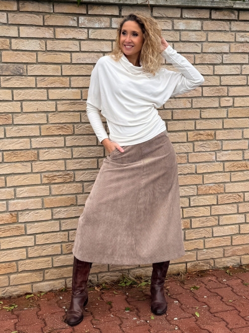 Manžestrová áčková sukně světle hnědá