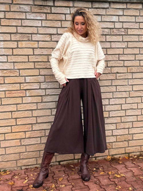 Kalhotová sukně maxi hnědá čokoláda