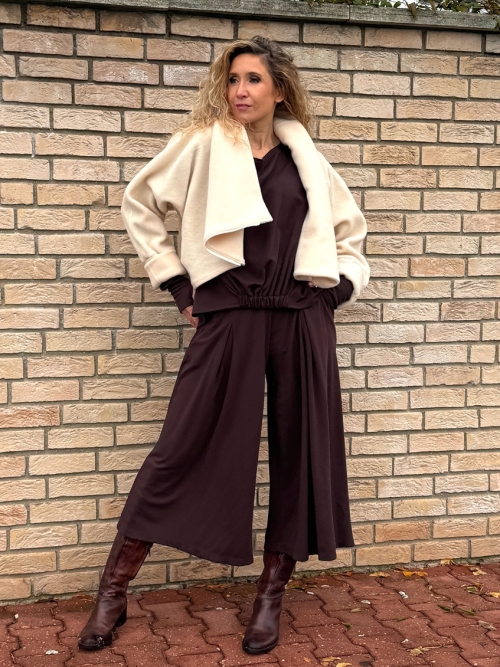 Kalhotová sukně maxi hnědá čokoláda