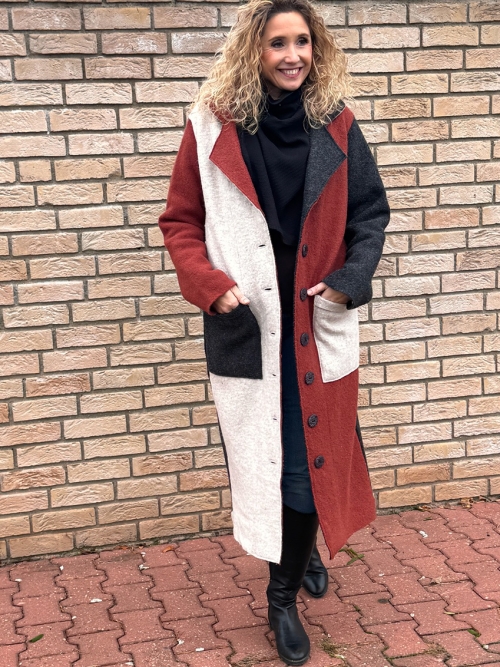 Zimní kabát pařená vlna barevný cik cak