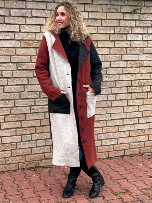 Zimní kabát pařená vlna barevný cik cak