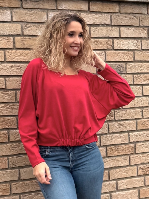 Volná tunika s gumou tmavě červená