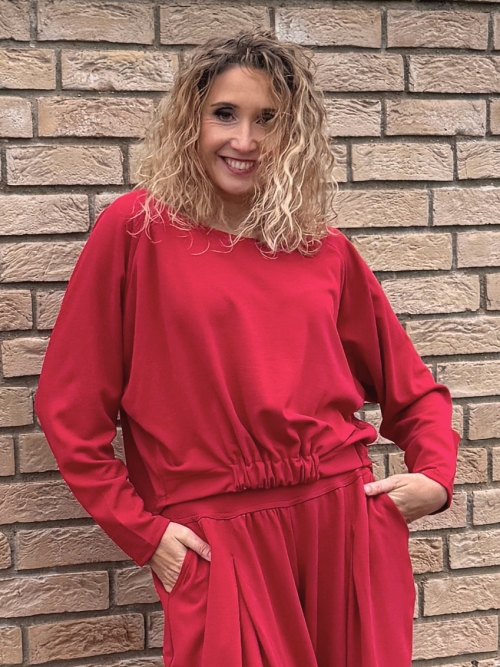 Volná tunika s gumou tmavě červená