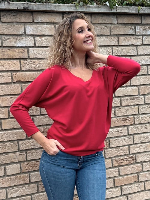 Volný top V výstřih tmavě červená