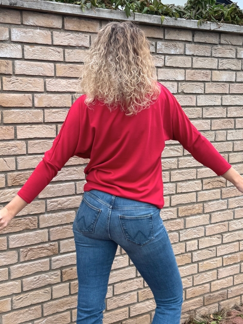 Volný top V výstřih tmavě červená