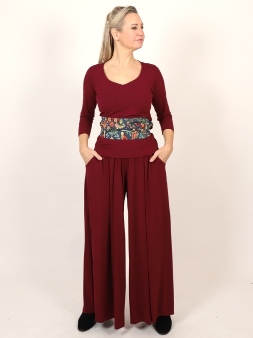 Kalhotová sukně vínová dlouhá