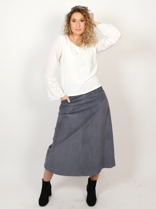 Manžestrová áčková sukně šedá