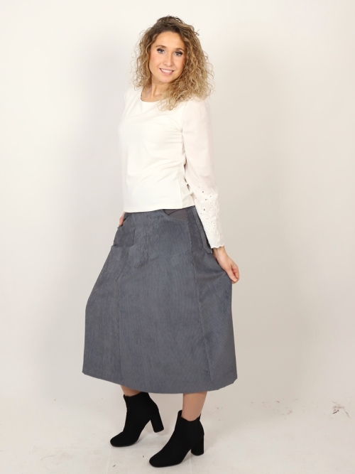 Manžestrová áčková sukně šedá