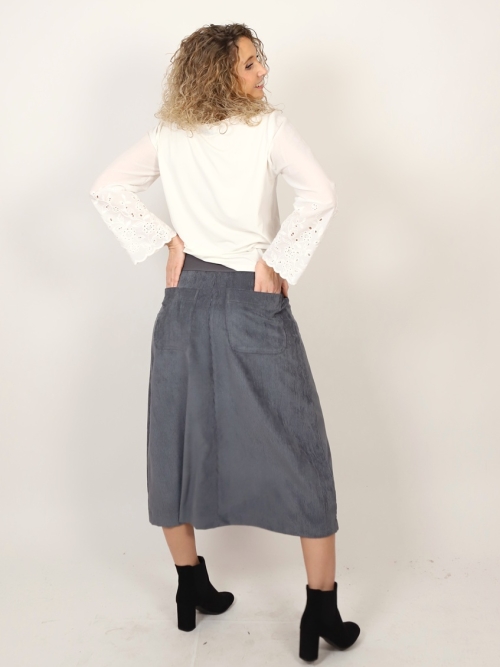 Manžestrová áčková sukně šedá